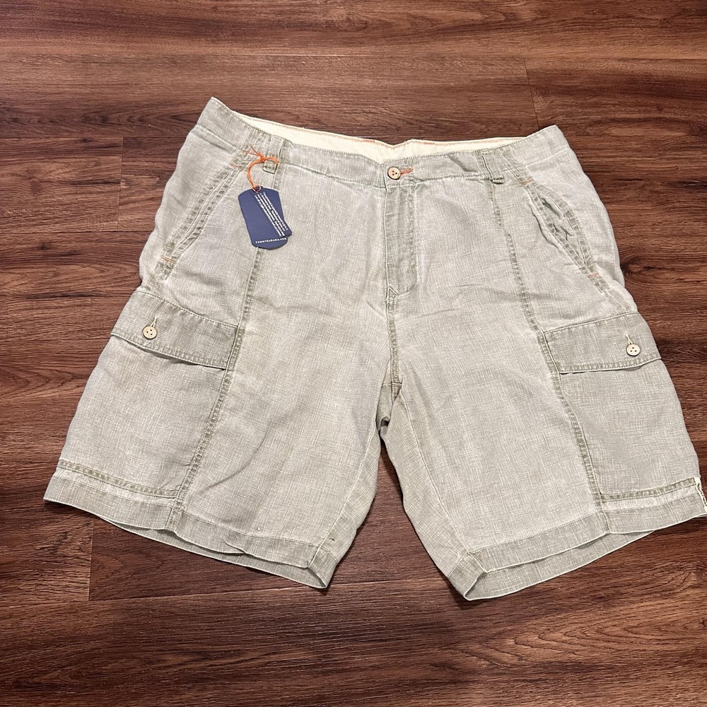Tommy Bahama Shorts Mens 36 Green Linen Cargo Relax Fit Summer Beach Casual